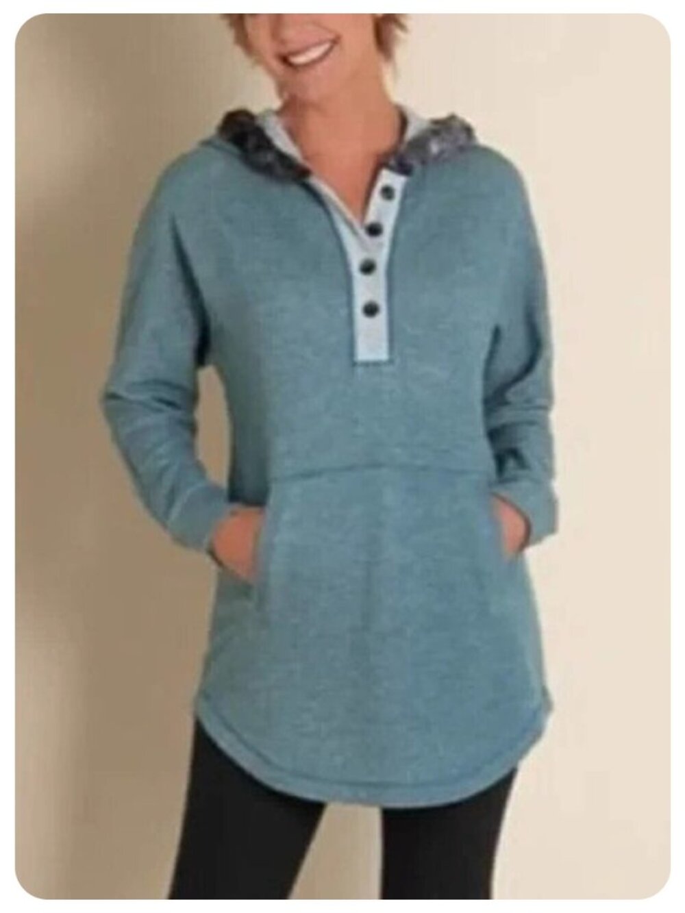 Soft Surroundings Blue Cabin Cuddle Up Hoodie Faux Fur Pullover